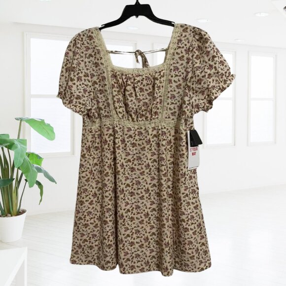NWT Celebrity Pink Cream Floral Lace Dress 3X | Cottagecore Puff Sleeve Boho - Picture 1 of 15